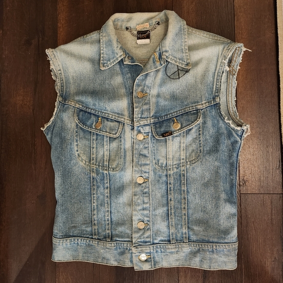 1970's Lee hand painted Pink Floyd distressed denim vest Mens M - Picture 3 of 17